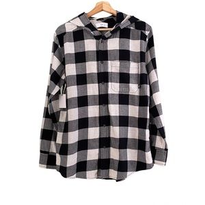ARITZIA TNA NWT Buffalo Check,Hooded, Flannel Button Down Shirt, Size Small